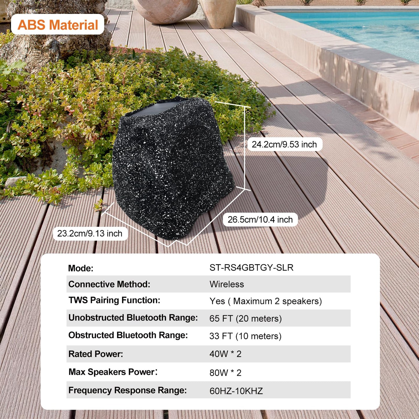 STUDIOFINIX Par de altavoces impermeables para exteriores de 10,2 cm - Altavoz Bluetooth 5.3 inalámbrico con energía solar - Potencia máxima de 160 W para jardín, terraza, piscina, patio trasero (gris