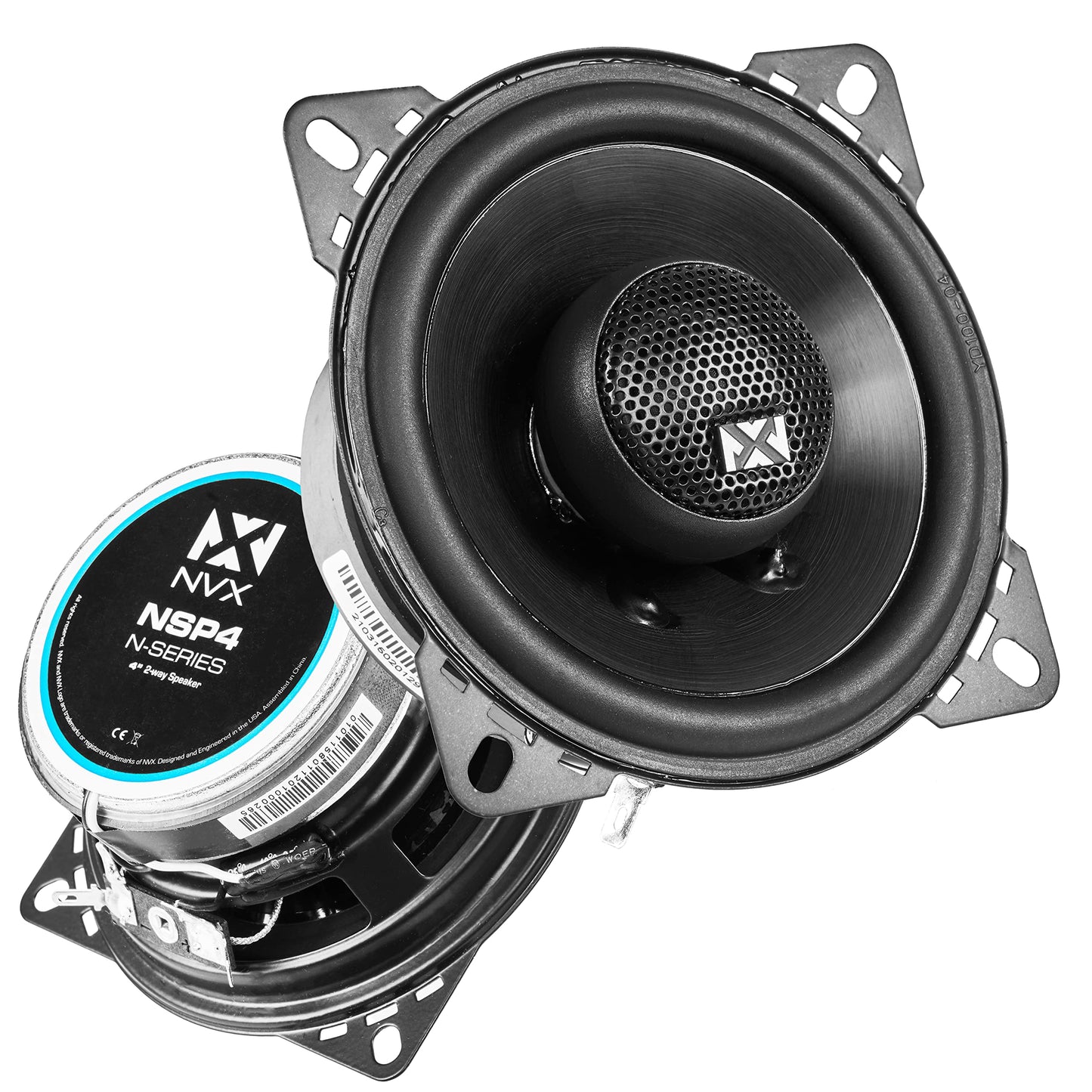 NVX NSP4 N-Series - Altavoces coaxiales para coche (4 pulgadas, 60 W, RMS de 2 vías, con tweeters cúpula de seda, juego de 2