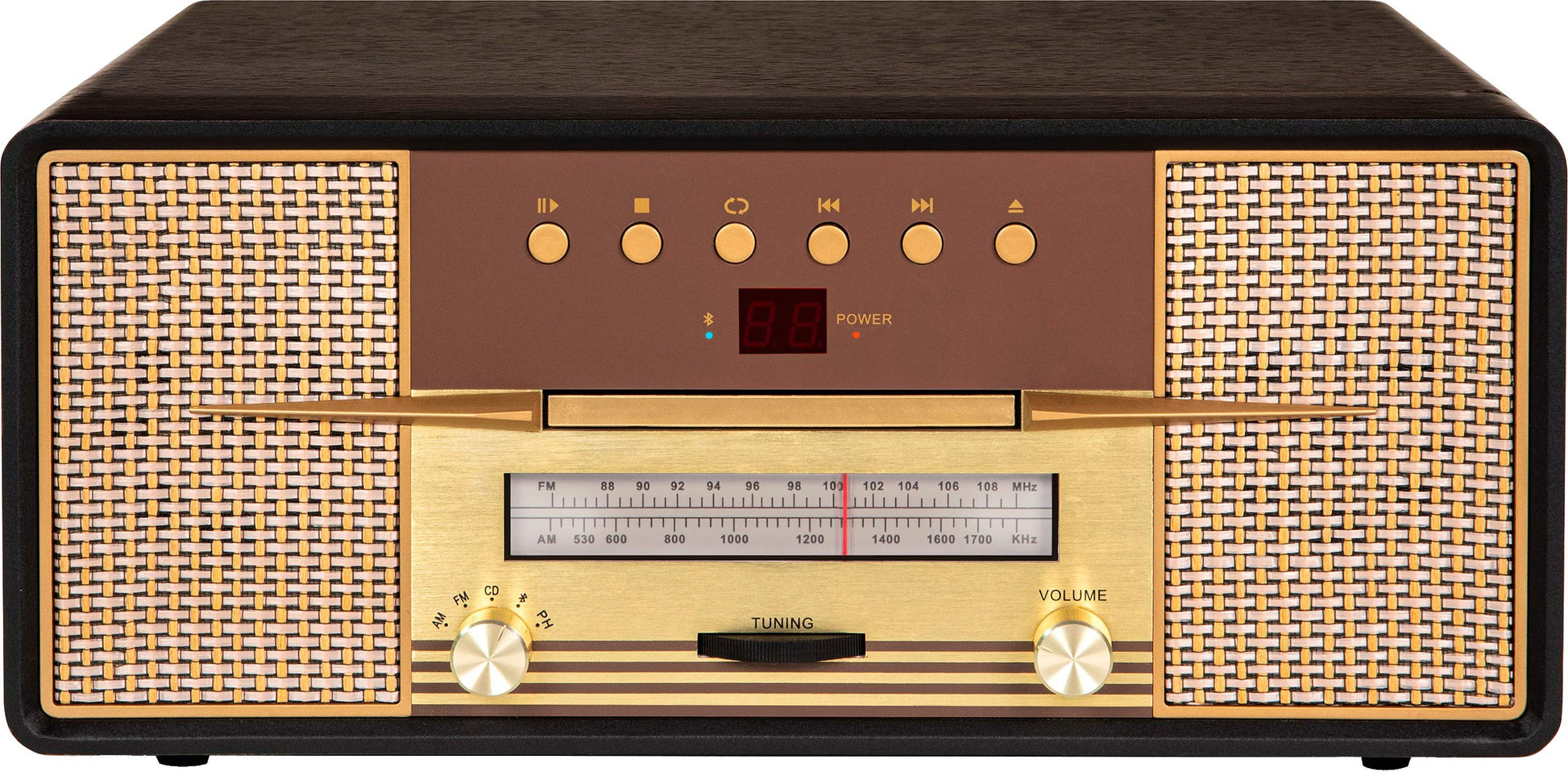 Crosley CR7016A-MA Rhapsody - Tocadiscos de 3 velocidades con Bluetooth, Radio Am/FM, Reproductor de CD y Entrada Auxiliar, Caoba