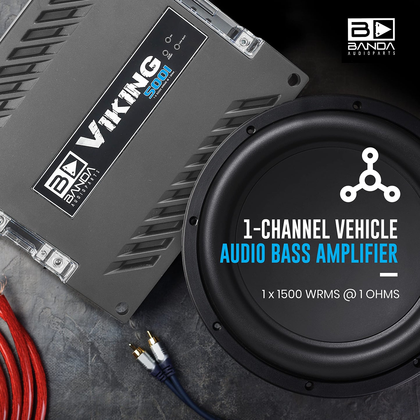 Amplificador de Graves Banda Viking5001 Negro Alta Potencia para Vehículo