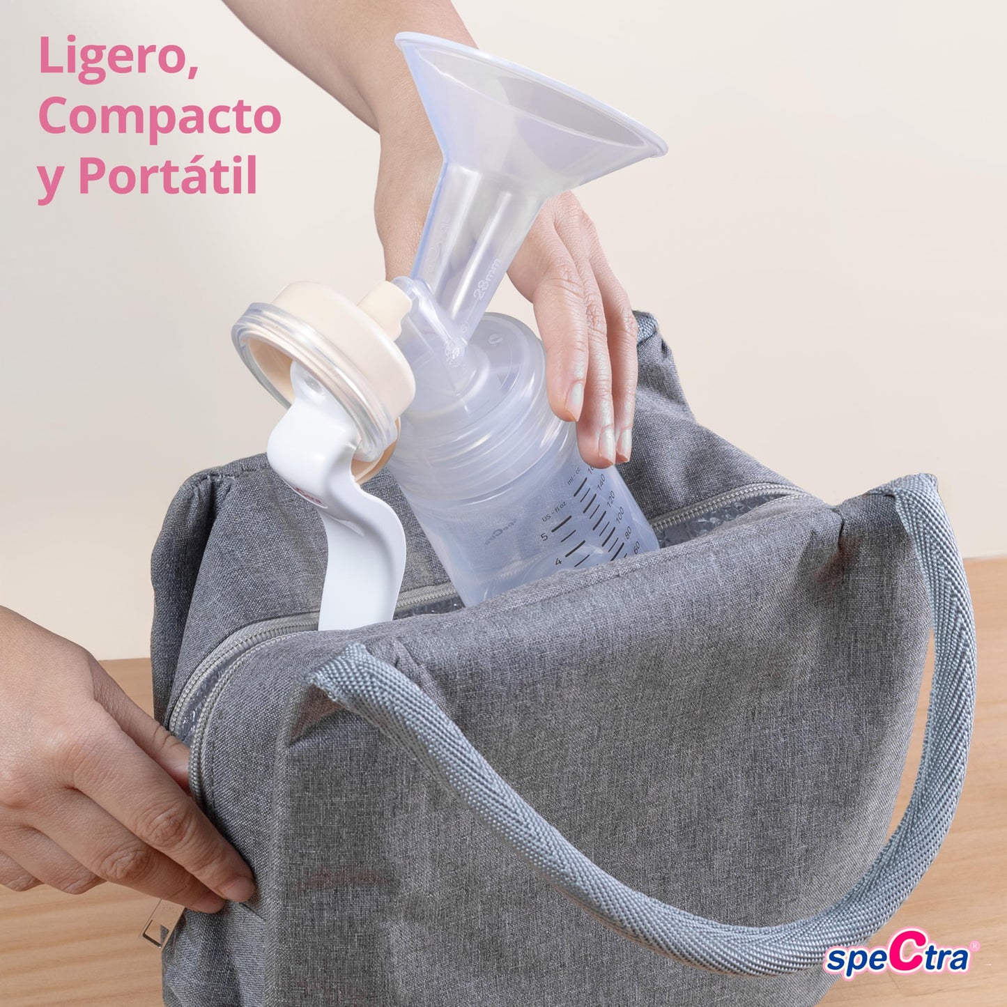 Spectra Extractor de Leche Manual de Cuello Ancho | Saca leche Manual Portátil, Succión Suave y Eficiente | Extractor Lactancia, Biberón, Almacenamiento Leche Materna, Libre de BPA | Copa 28mm
