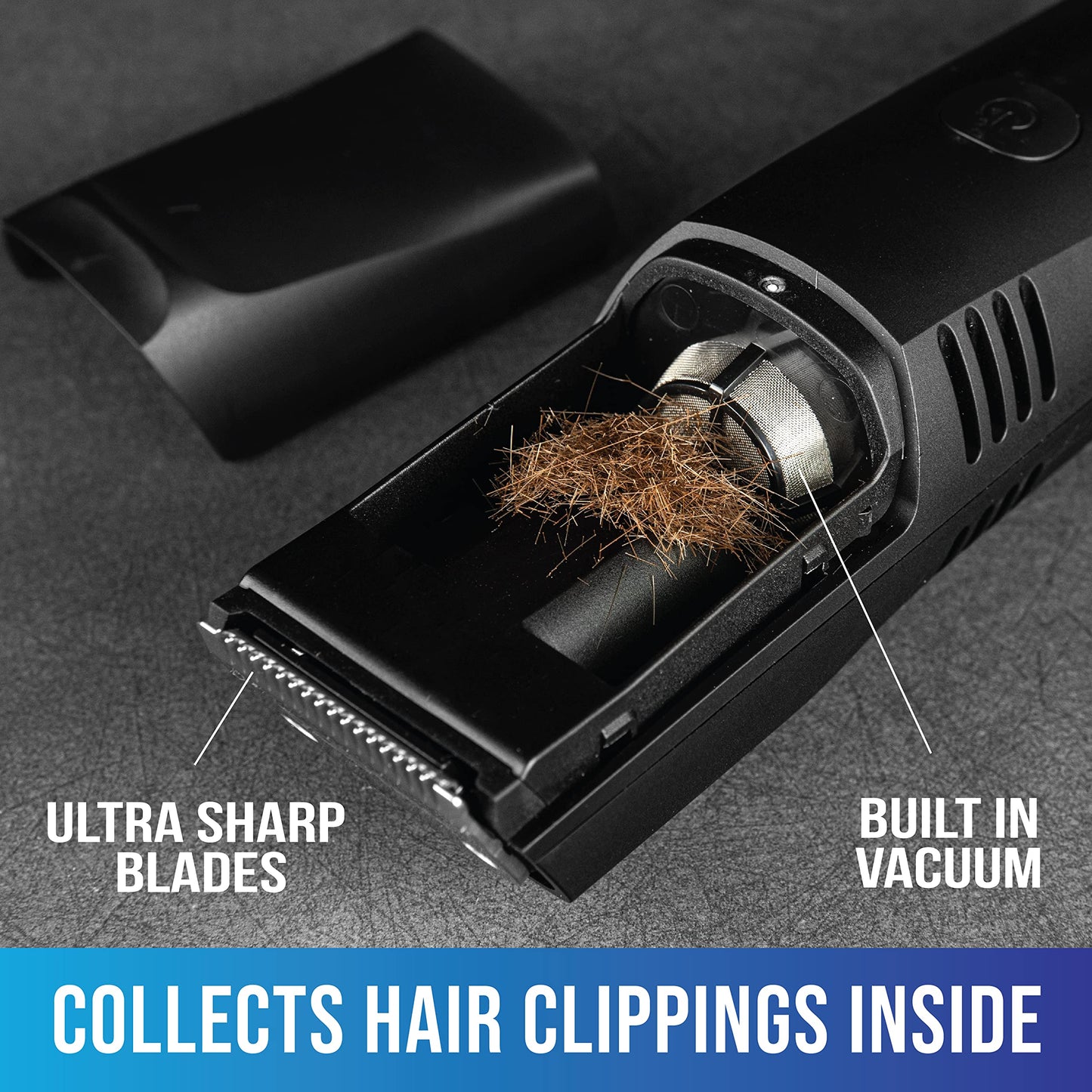 Bell+Howell- Recortadora de barba inalámbrica para hombres Vacutrim, afeitadora eléctrica recargable con calibración de 20 ajustes de corte