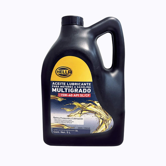 HELLA Aceite Para Motor A Gasolina 15W40, 358277061, HMO-15W40, Garrafa de 5 litros, durabilidad de hasta 5.000 km, recomendado para autos livianos con alto kilometraje
