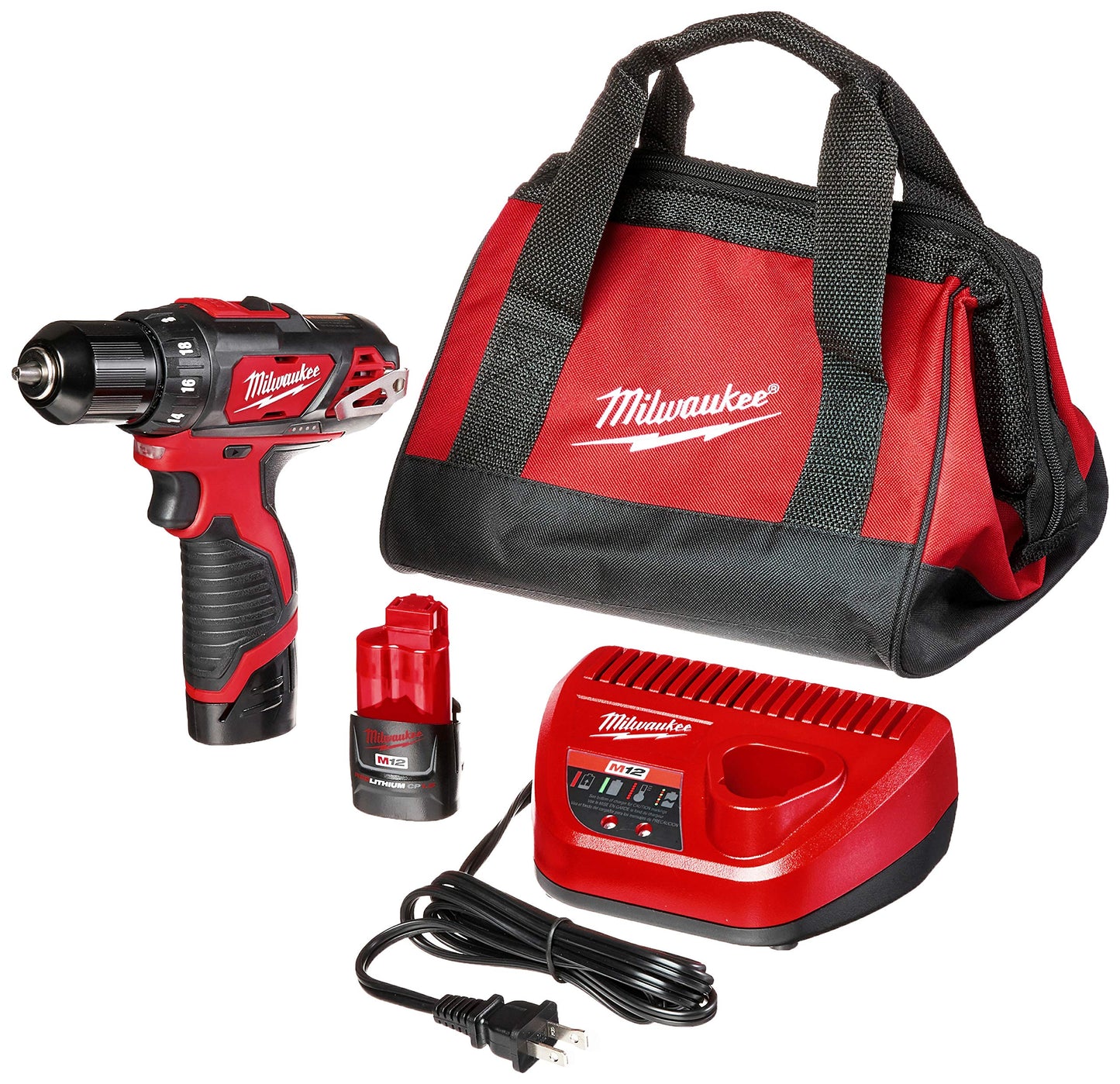 Milwaukee M4 2407-22 Taladro Atornillador Inal 3/8" 12 V 450-1500 Rpm 250 In/Lb Inal 2 Bat M12 Cp1.5 Carg Bolsa