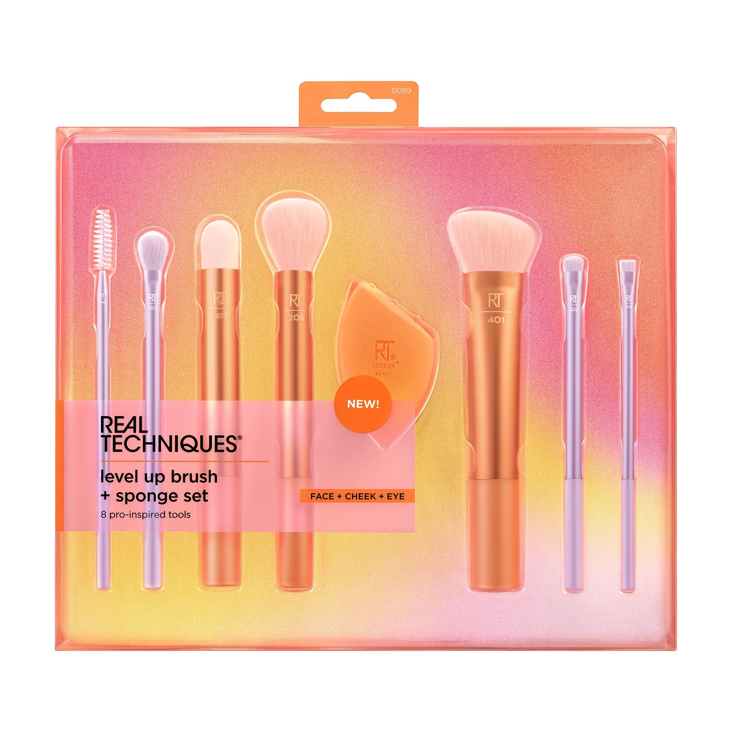 REAL TECHNIQUES, Kit de Brochas de Maquillaje + Esponja, Level Up, 8 Piezas, Calidad Profesional