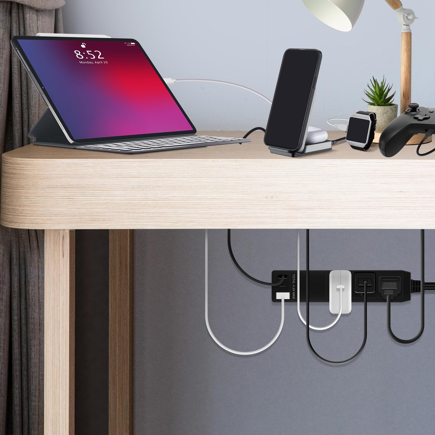 LIDER Extensor de salida con 3 receptáculos, 12 W USB tipo A y USB tipo C, puerto USB, enchufe ultrafino de placa de pared con extensor de cable, tira de alimentación de 3 tomas, cara plana, cable de
