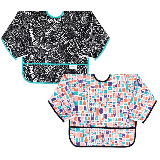 Babero de Manga Larga Bumkins Azul Ligero e Impermeable con Bolsillo para Niños y Niñas 6-24 Meses
