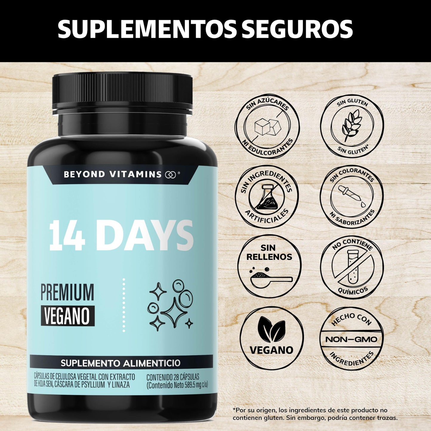 Beyond Vitamins | 14 Days | Avanzado para Hombres y Mujeres con Cascara Sagrada, Psyllium Husk, Hoja Sen & Probióticos | Vegano | 28 Capsules 1-2 cápsulas por día