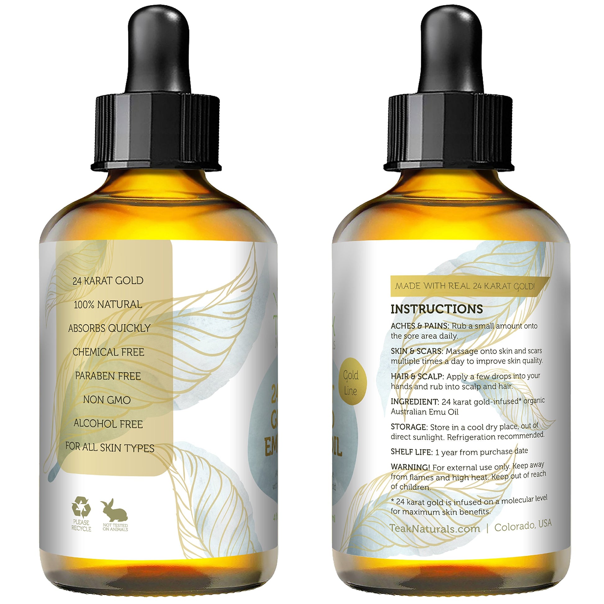 Aceite Emu Orgánico con Oro 24K para una Piel Radiante y Reparada - Colección Gold Teak Naturals