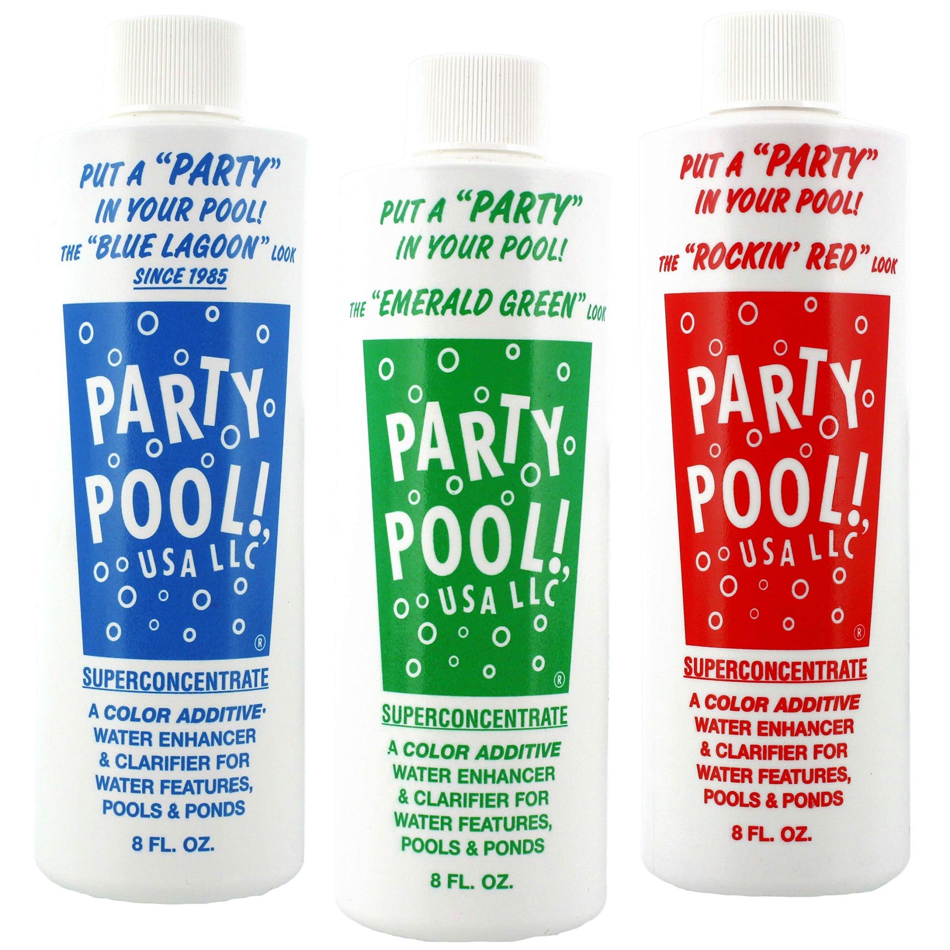 Paquete de Colores Aditivos Party Pool Laguna Azul Laguna Verde Rojo