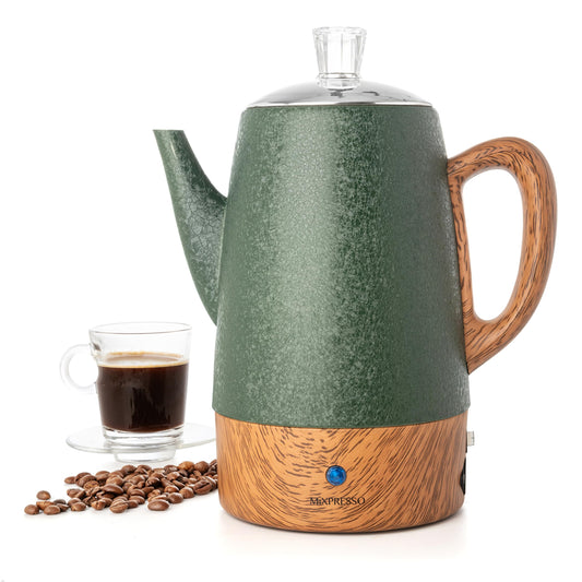 Cafetera Mixpresso Verde con Percolador Eléctrico de Acero Inoxidable, Función Mantener Calor, 10 Tazas