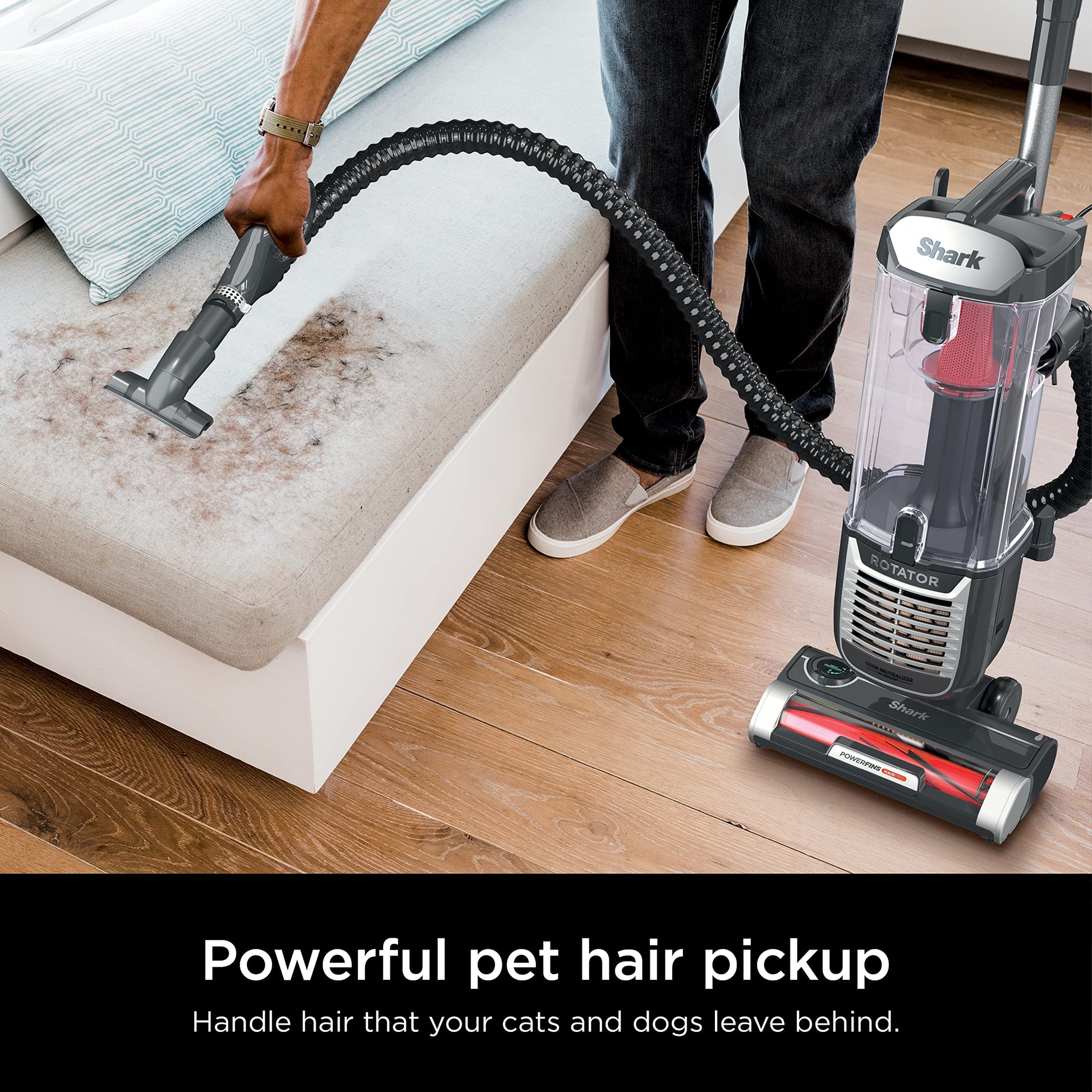 Shark ZU102 - Aspiradora Vertical para Mascotas con PowerFins HairPro y tecnología neutralizadora de olores, carbón, 2.9 L