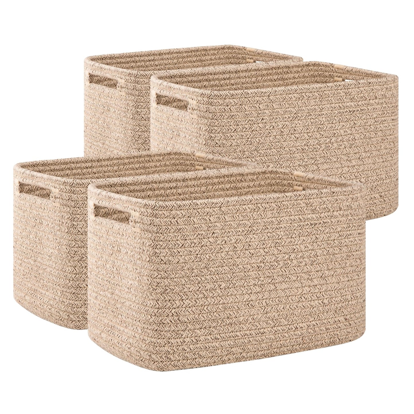 OIAHOMY - Paquete de 4 cestas de almacenamiento para organizar, cubos rectangulares para estantes, cestas tejidas con asas, 12.7 pulgadas de largo x 9 pulgadas de ancho x 7.8 pulgadas de alto, marrón