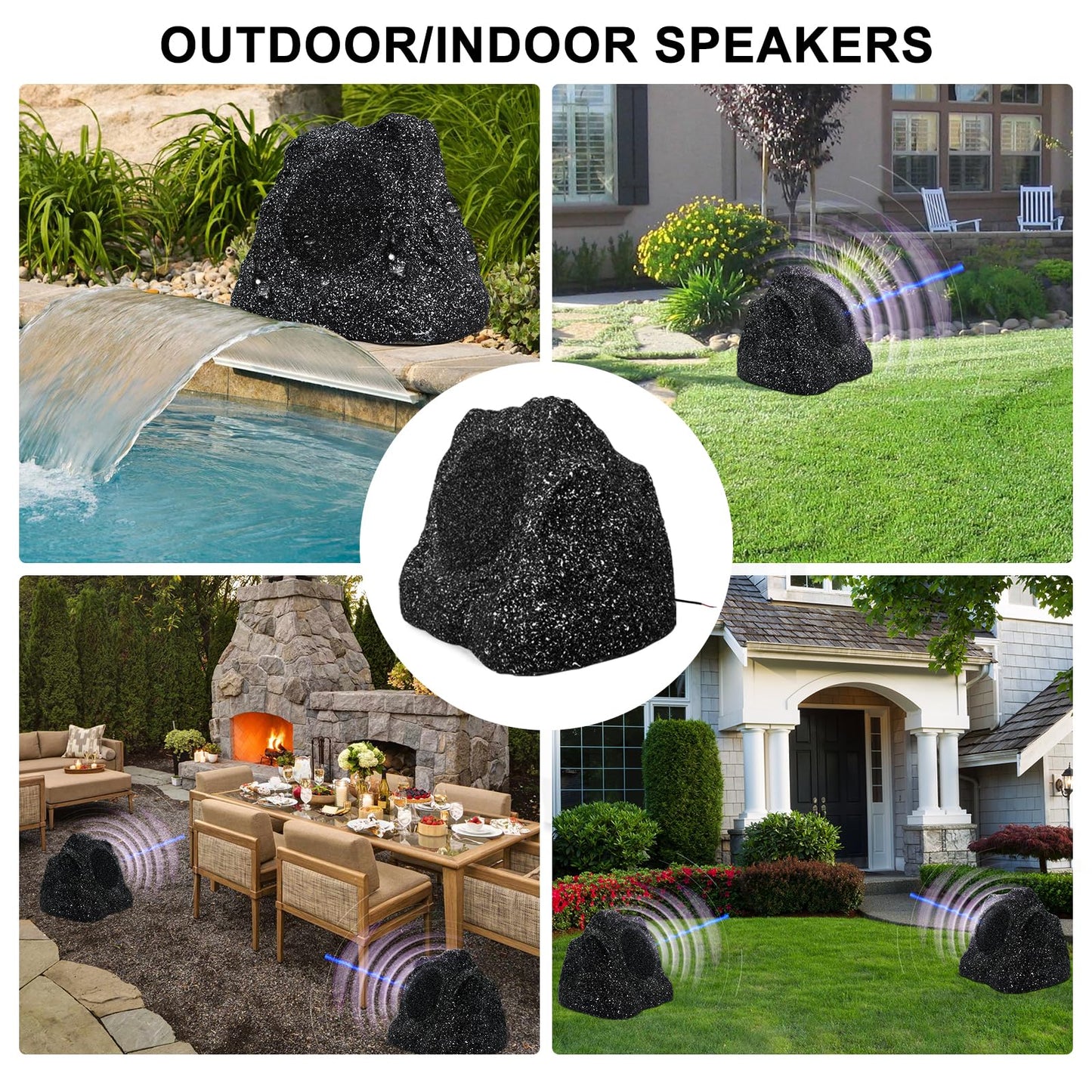 STUDIOFINIX - Altavoces de roca para exteriores, impermeables, 600 W, 8 pulgadas, timbre superior, IPX7, diseño resistente a la intemperie, para jardín, patio, piscina, cubierta, barbacoa (par)