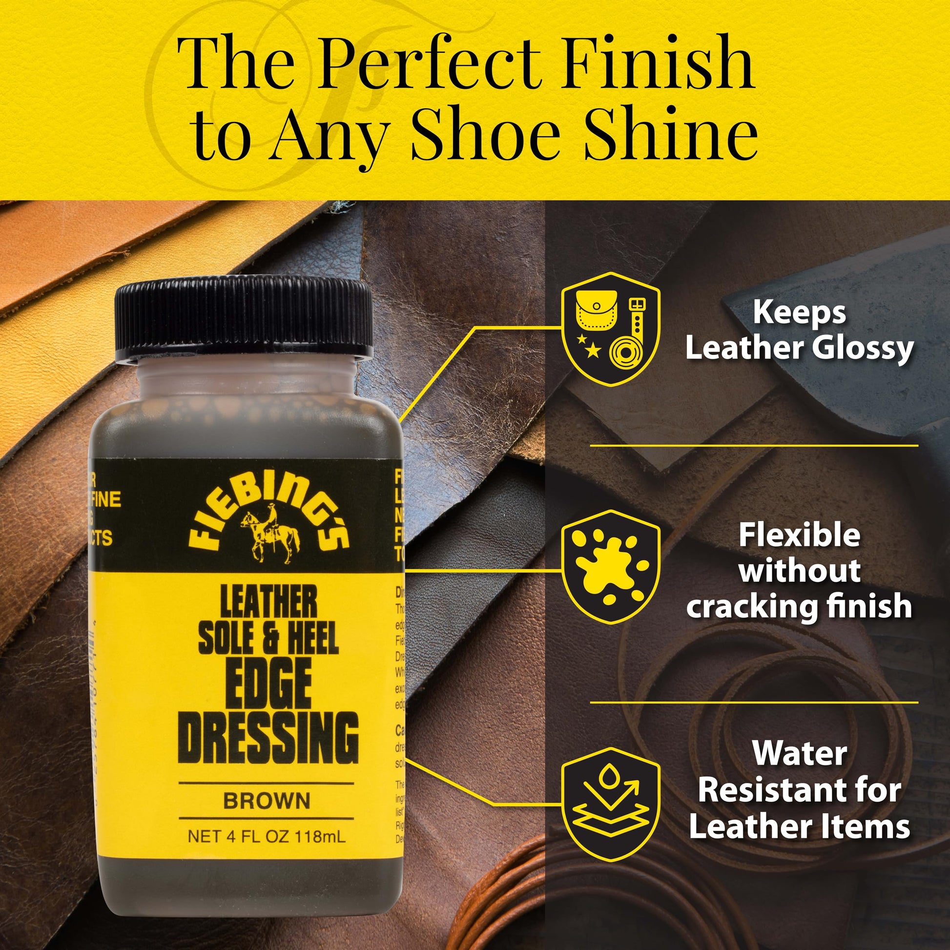 Fiebing's Leather Sole & Heel Brown Edge Dressing, 4 Oz. - Gloss Shoe Dressing
