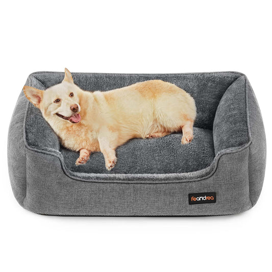 Feandrea Cama para Perros, Sofá para Mascotas, 90 x 75 x 25 cm, Bordes Elevados, L, para Perros Medianos, Gris Claro MPGW11GG