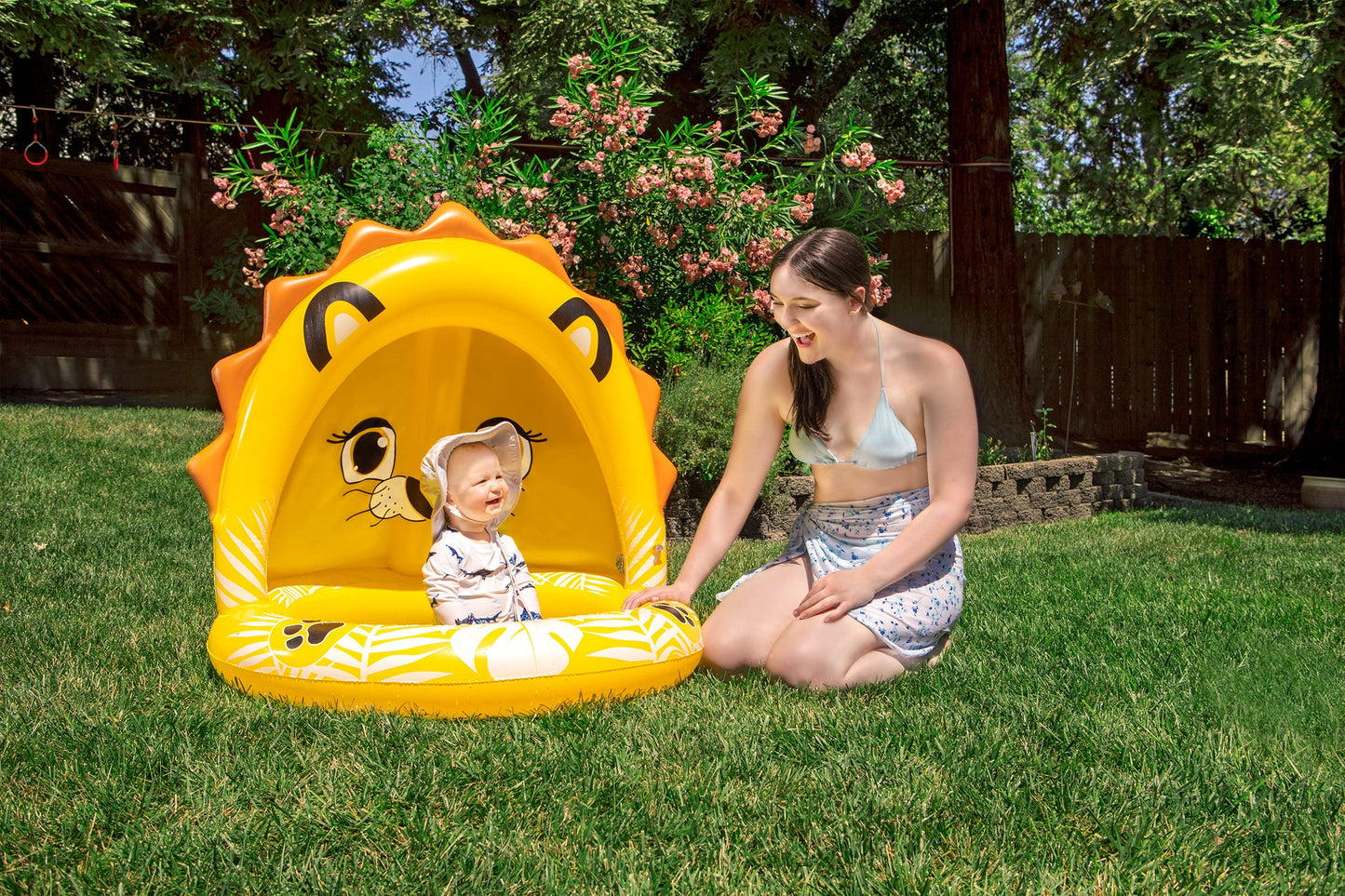 Piscina Inflable Poolmaster león bebé pequeño con sombrilla para niños