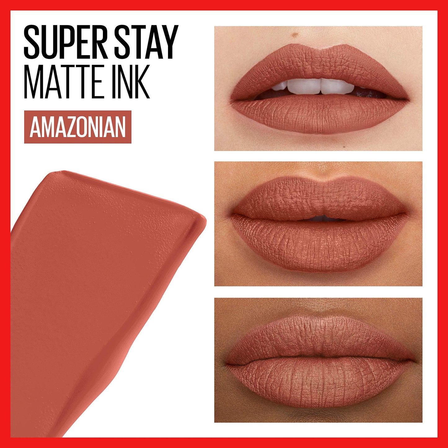 Labial líquido brillante Maybelline Super Stay Vinyl Ink Red Hot + Labial líquido indeleble Matte Ink, tono70 amazonian