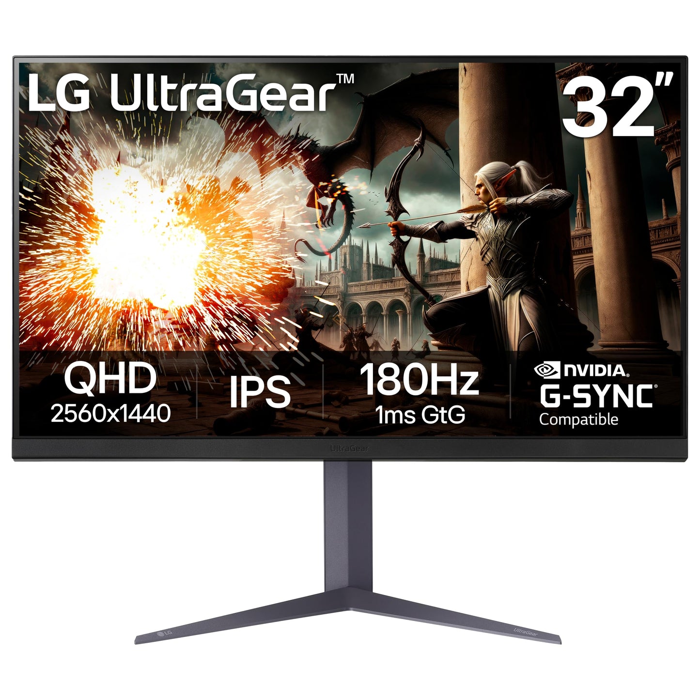 LG 32 pulgadas Ultragear QHD (2560 x 1440), monitor para juegos, 180Hz, 1ms, IPS, DisplayHDR 400, compatible con NVIDIA G-SYNC, AMD FreeSync, VESA Adaptive Sync, HDR10, soporte de inclinación/altura