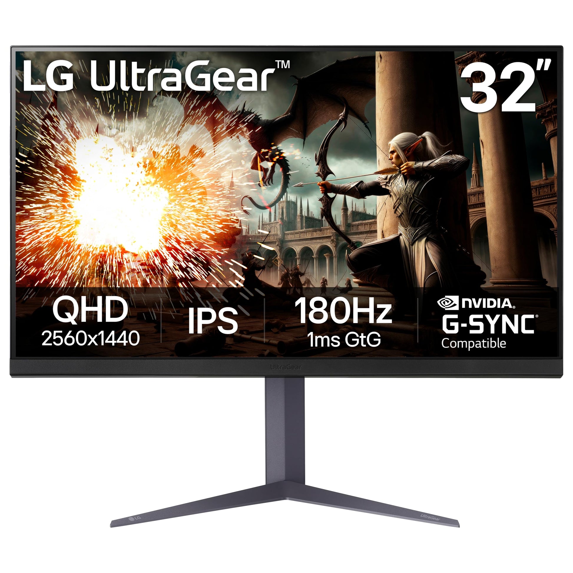LG 32 pulgadas Ultragear QHD (2560 x 1440), monitor para juegos, 180Hz, 1ms, IPS, DisplayHDR 400, compatible con NVIDIA G-SYNC, AMD FreeSync, VESA Adaptive Sync, HDR10, soporte de inclinación/altura