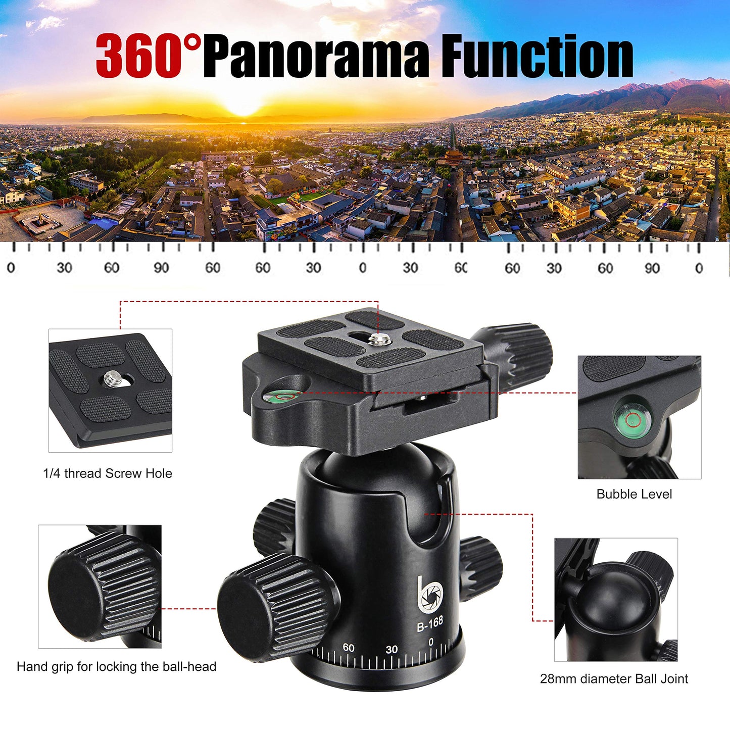 Trípode de Aluminio Estable Canon 70 Pulgadas con Cabeza de Bola de 360 Grados para Fotografía y Viaje