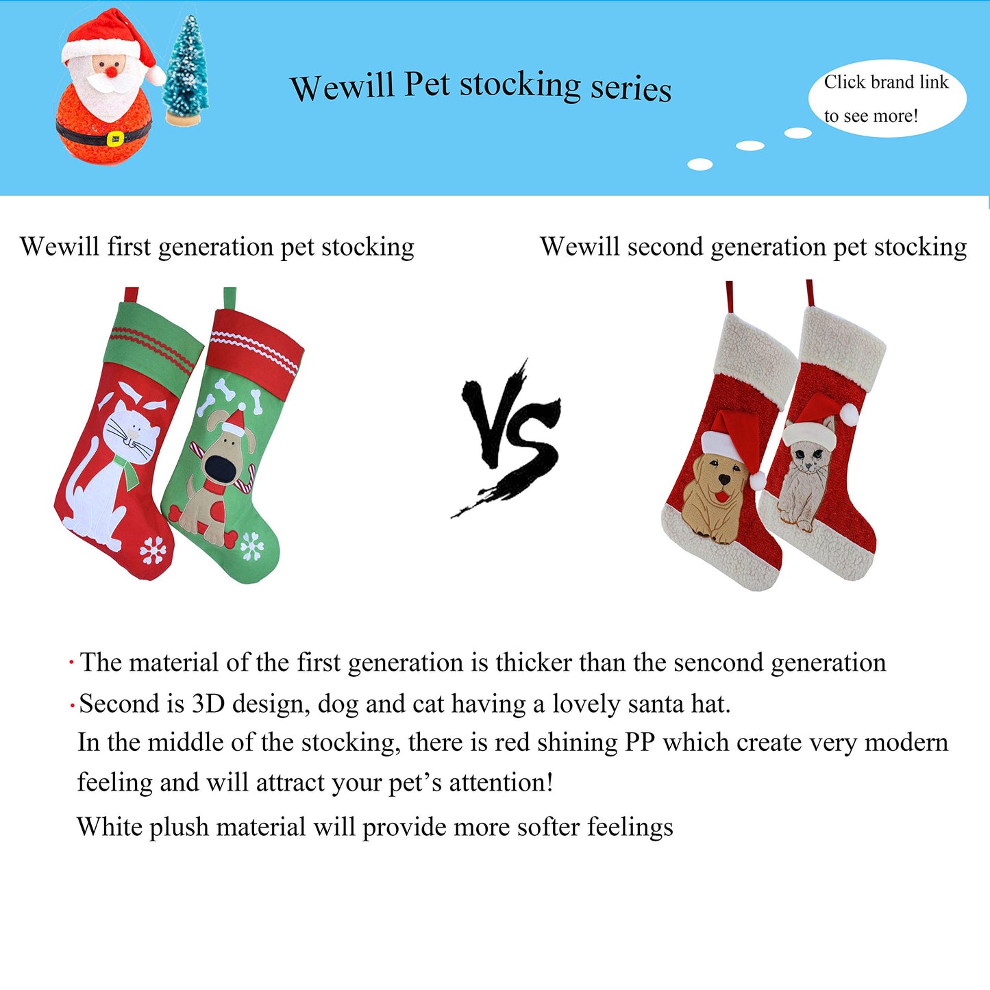 Calcetines de Navidad WEWILL Gato Bordado Mascotas 16 Pulgadas de Largo