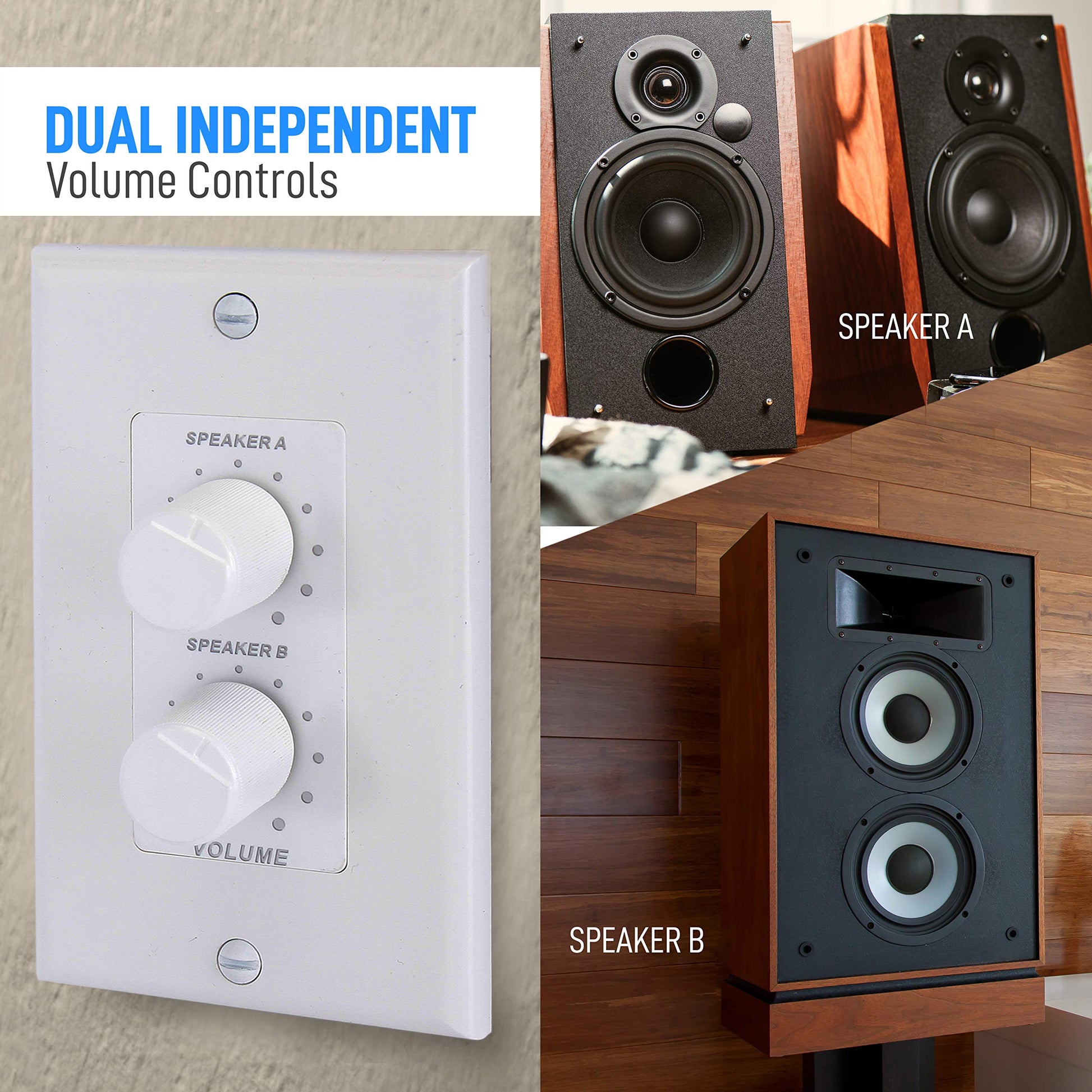 Control de Volumen de Altavoz Pyle Blanco para Audio en el Hogar Inteligente de 2 Canales