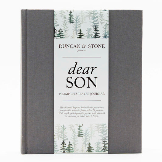 Dear Son: A Prompted Prayer Journal & Childhood Keepsake by Duncan & Stone - Grey | Baby Boy Memory Book | Scrapbook Album for Milestones | New Mom Gift for Expectant Mothers