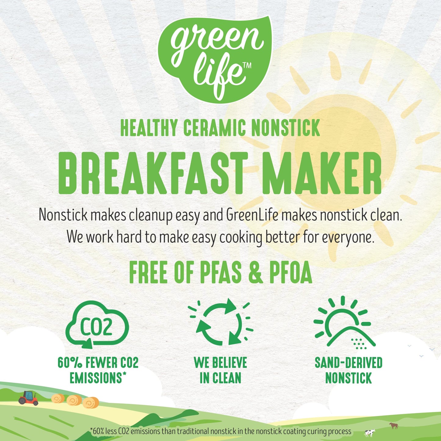 GreenLife - Estación de desayuno 3 en 1, cerámica antiadherente doble plancha para huevos, carne, panqueques y sándwiches + cajón de tostadas de 2 rebanadas, cocina saludable, temporizador, versátil