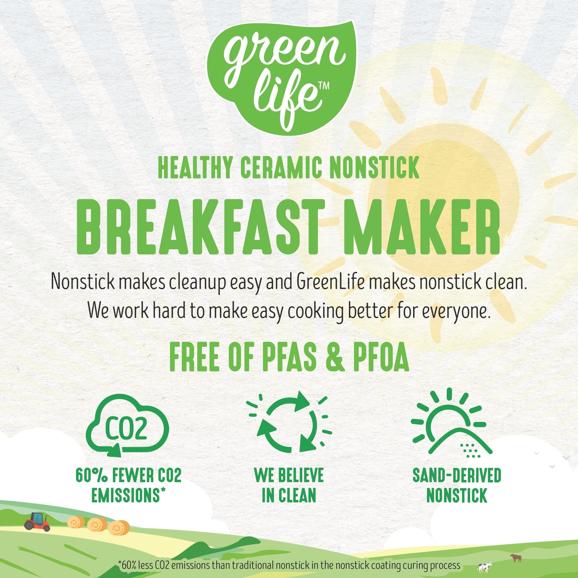 GreenLife - Estación de desayuno 3 en 1, cerámica antiadherente doble plancha para huevos, carne, panqueques y sándwiches + cajón de tostadas de 2 rebanadas, cocina saludable, temporizador, versátil