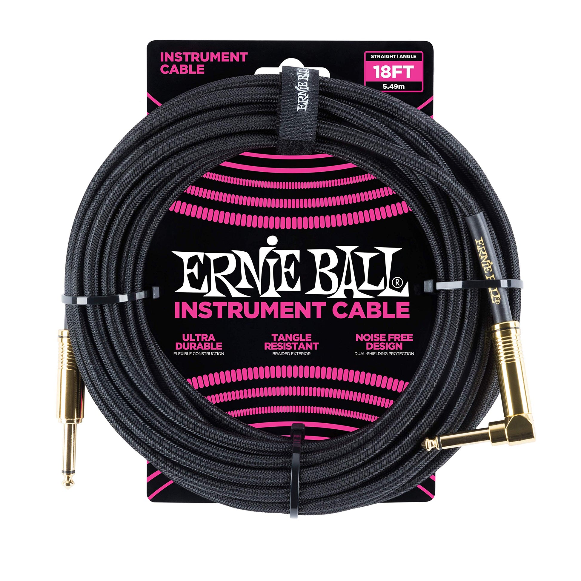 Cable Trenzado para Instrumentos Ernie Ball Negro 5,4 m Recto Acodado