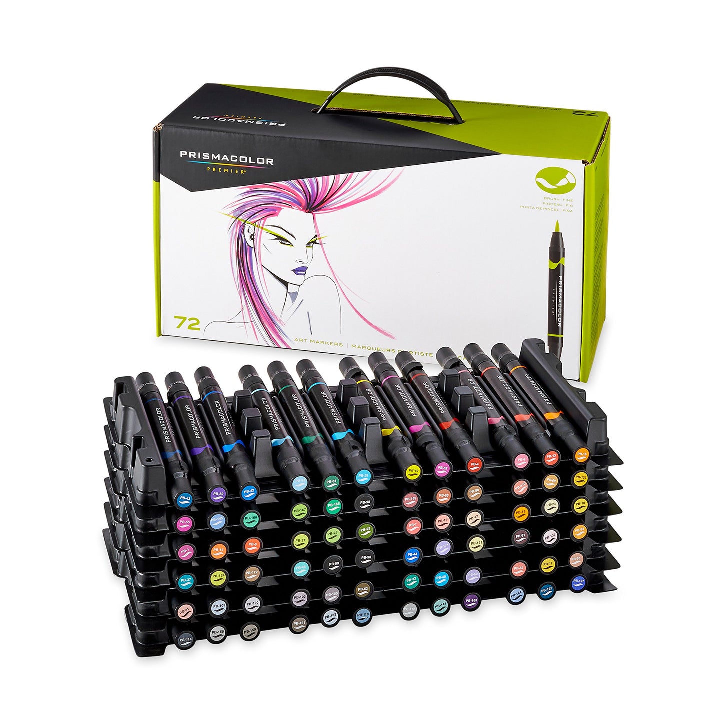 Prismacolor marcadores de arte premier con doble extremos, punta de cepillo y punta fina, set de 72 colores variados (1773303)