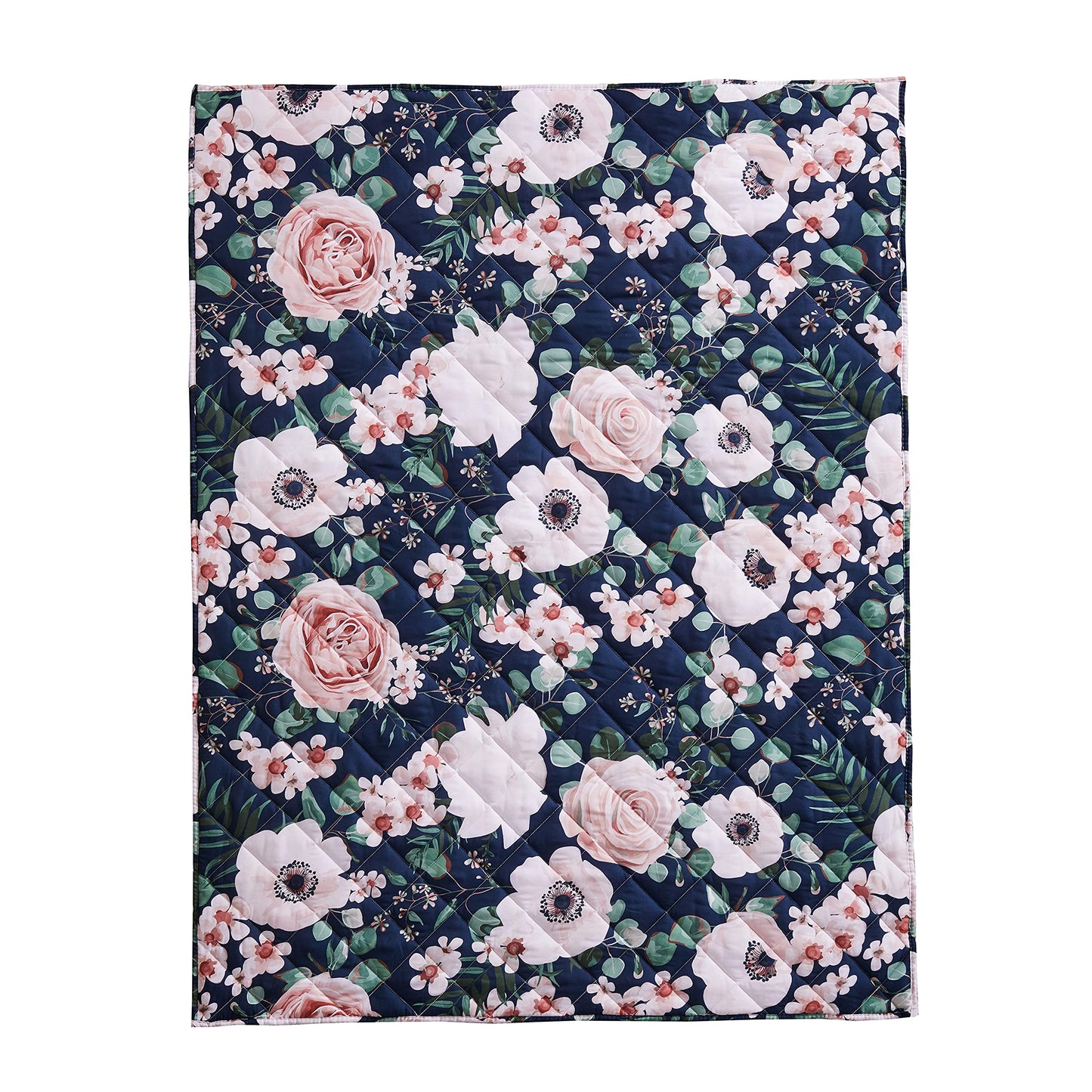 Levtex Baby - Juego de cama Fiori para niños pequeños - Negro, rubor, rosa, blanco - Floral atrevido - Juego de 5 piezas que incluye edredón reversible, sábana bajera, sábana encimera, funda de almohada, pila decorativa