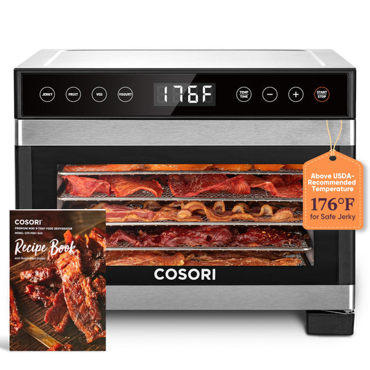 COSORI - Deshidratador de alimentos para cececa, control de temperatura de 166 °F, 5 bandejas de acero inoxidable, 4 preestablecidos, temporizador de 48 horas, para golosinas para perros, carne,