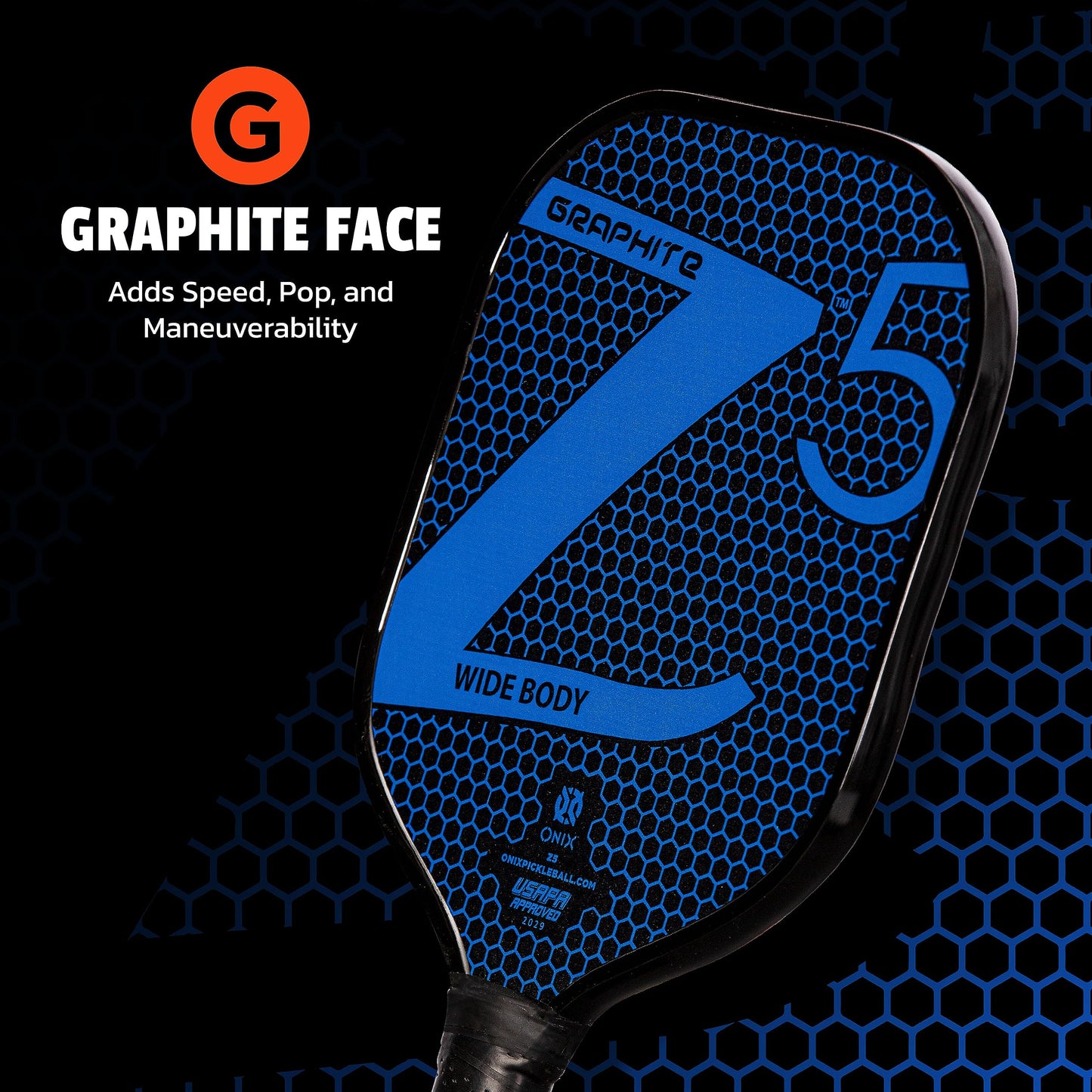 Paleta de Pickleball Onix Graphite Z5 Azul con Cara de Fibra de Carbono y Agarre Cómodo