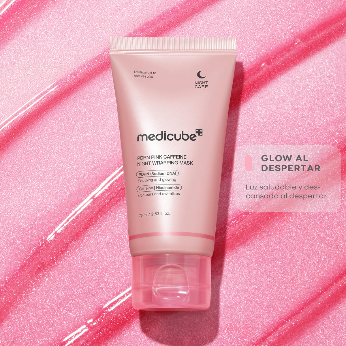 MEDICUBE PDRN Pink Caffeine Overnight Wrapping Mask, Mascarilla Facial Nocturna Peel-Off con PDRN de Salmón, Cafeína, Colágeno, Ácido Hialurónico y Péptidos, Hidratación y Glow, 75 ml