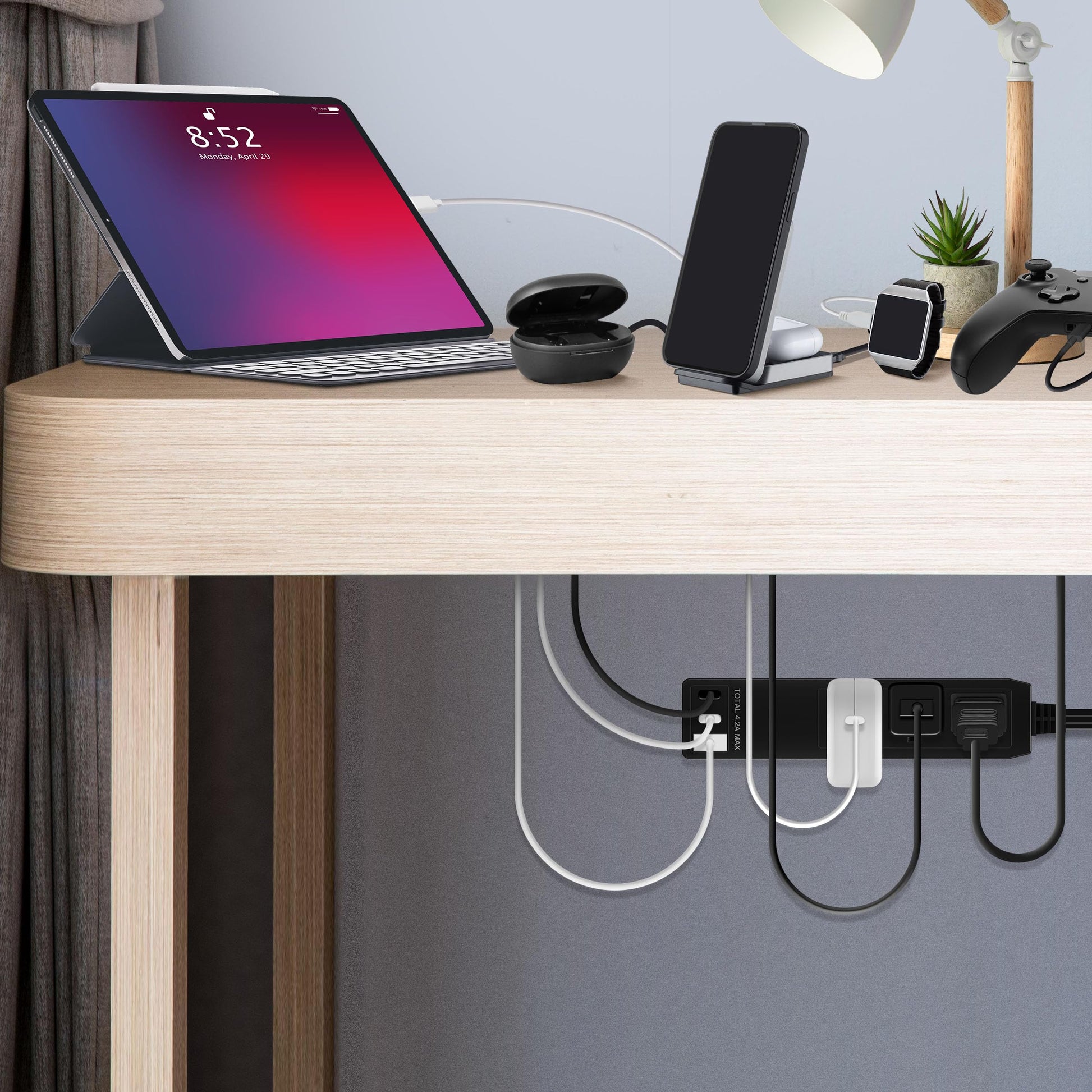 LIDER Extensor de Enchufe con 3 receptáculos, USB tipo A y 2 puertos USB tipo C, enchufe plano ultrafino con extensor de cable, regleta de 3 tomas, diseño en ángulo delgado, certificado UL, cable de