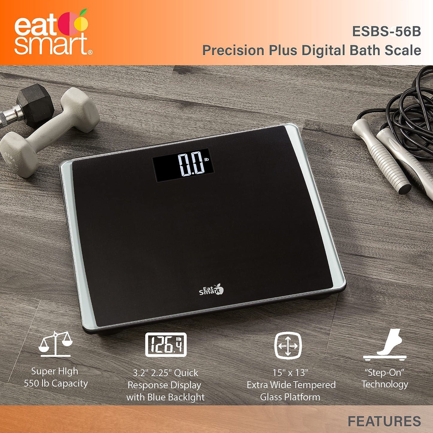 Báscula de Precisión EatSmart Negra de Alta Capacidad con Plataforma Extra Ancha