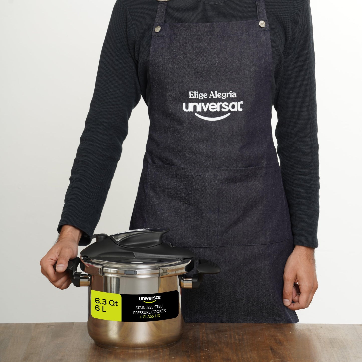 Olla de Presión Universal Acero Inoxidable 6 Litros con Tapa de Vidrio Adicional para Cocinas de Inducción