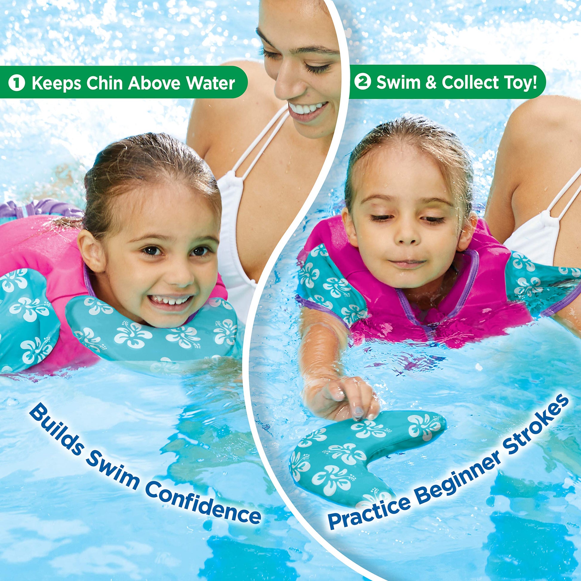 Chaleco de Natación Swimschool Rosa y Aguamarina con Mangas y Correa Ajustable