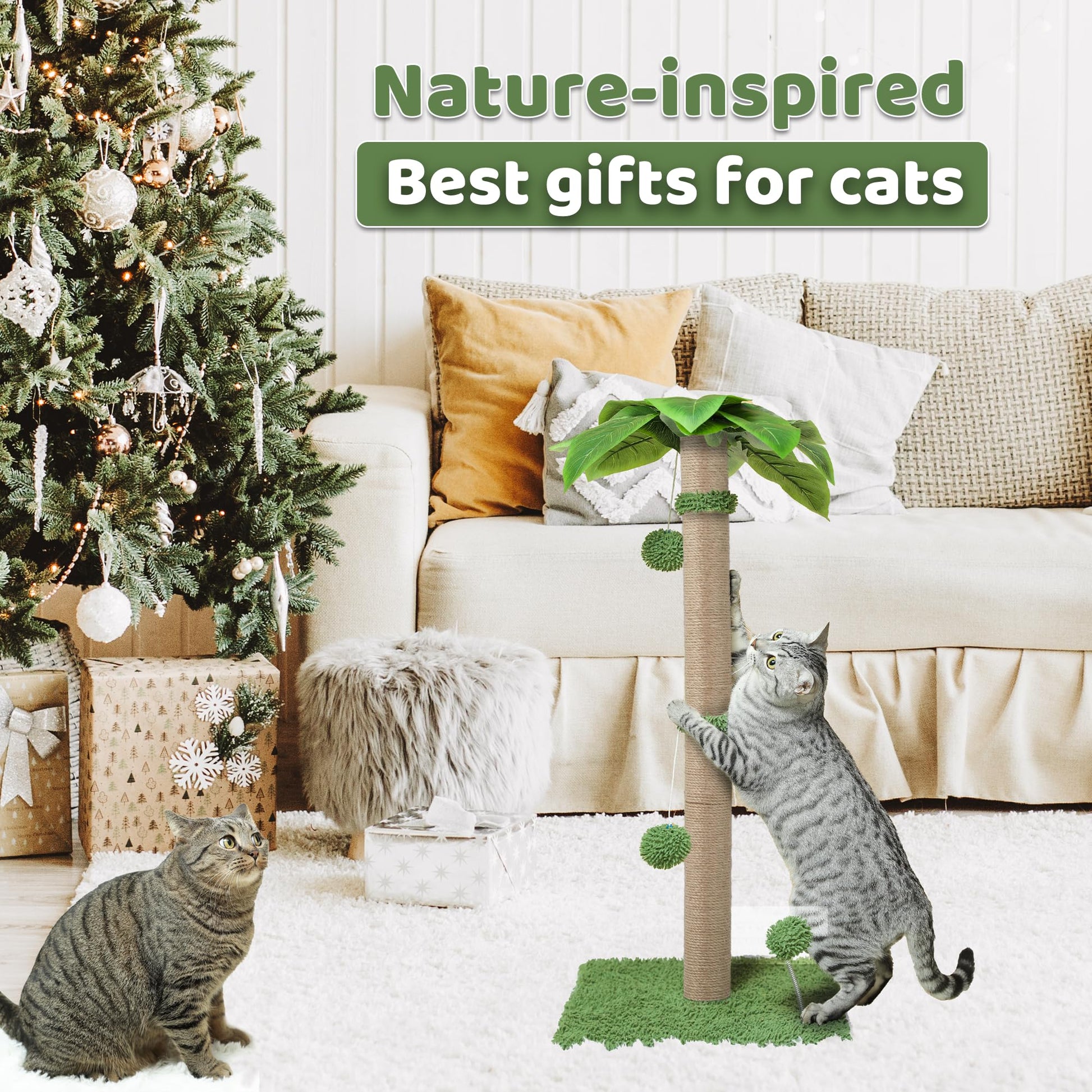 Rascador de Gato POMESEA Verde con Bolas Adorables para Gatos de Interior