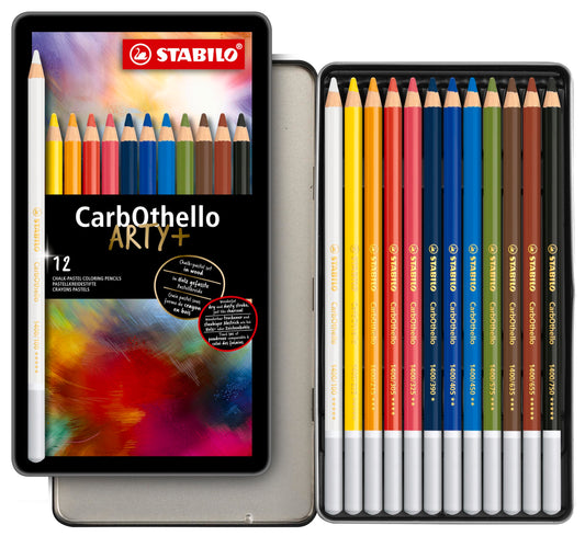 Lápiz Pastel STABILO CarbOthello Multicolor Set de 12 Piezas Estuche Metálico