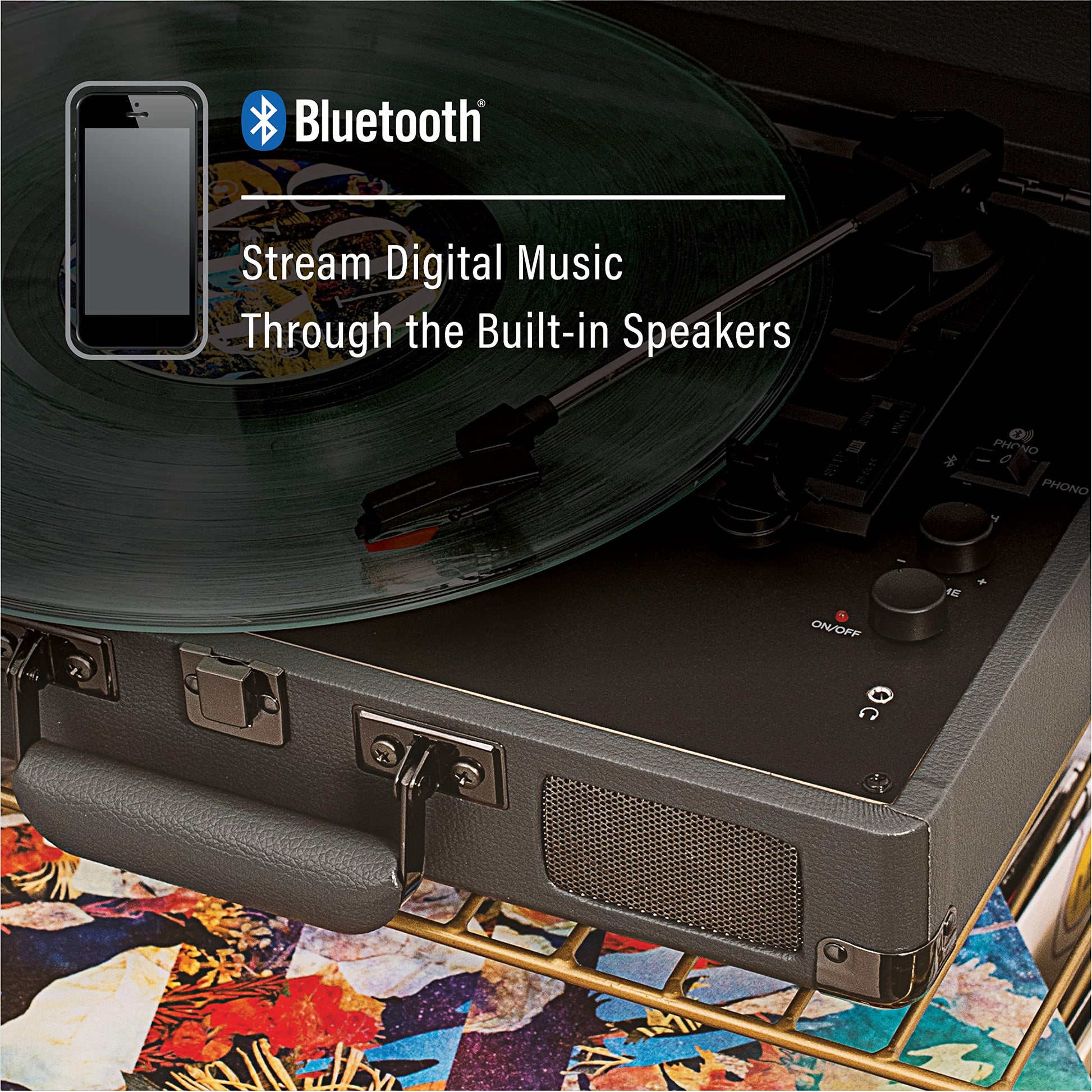 Crosley CR8005F-SG Cruiser Plus Vintage 3-Speed Bluetooth in/out Suitcase Turntable, Slate