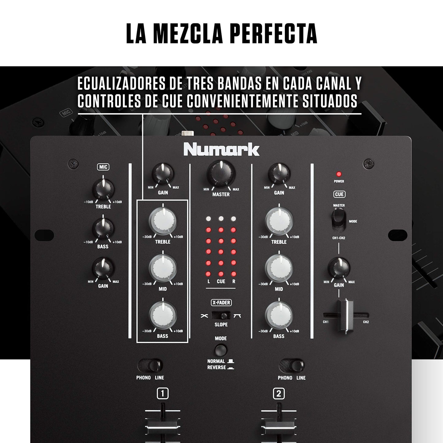 Mezclador de DJ Numark M2 Negro con Crossfader Reemplazable y EQ 3 Bandas