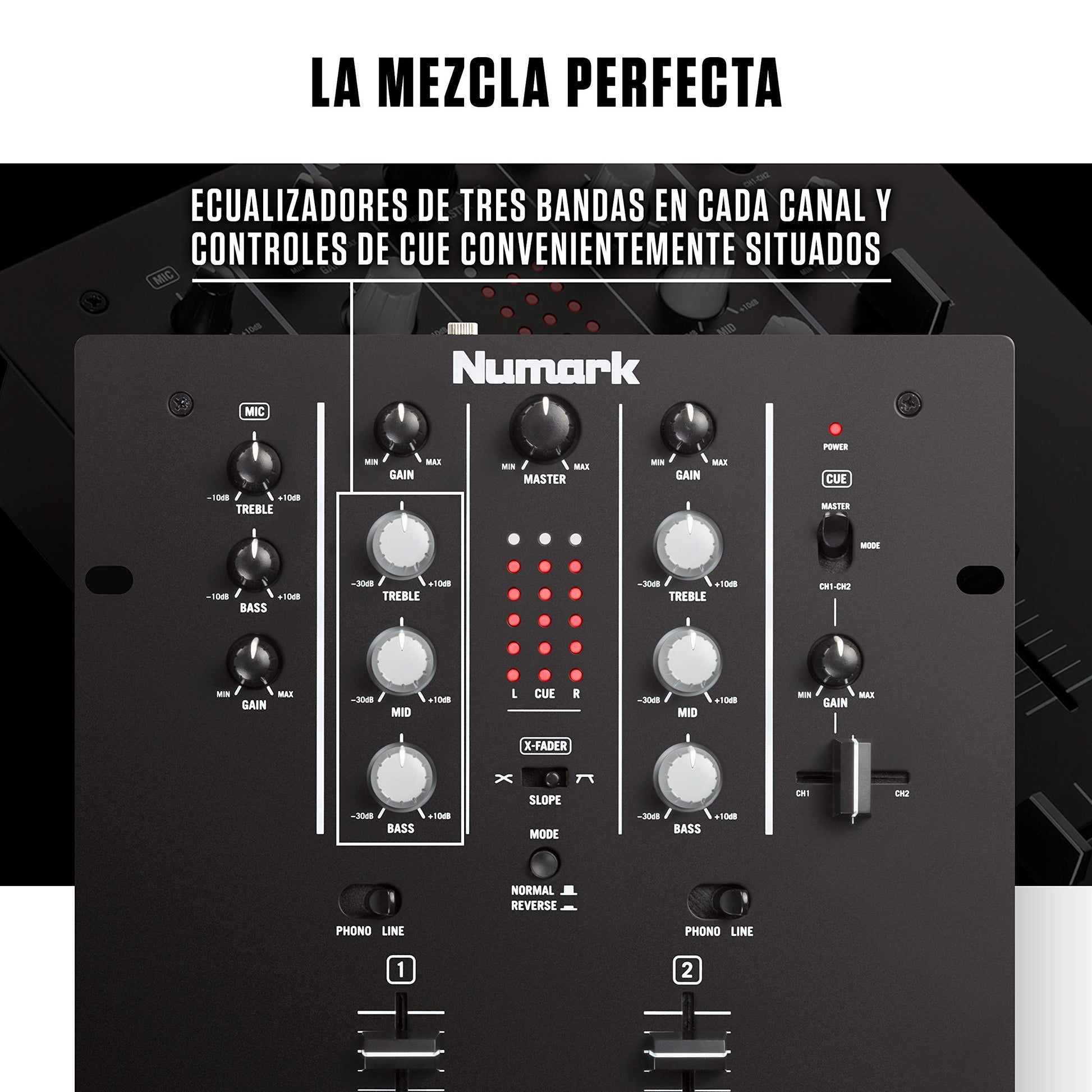 Mezclador de DJ Numark M2 Negro con Crossfader Reemplazable y EQ 3 Bandas