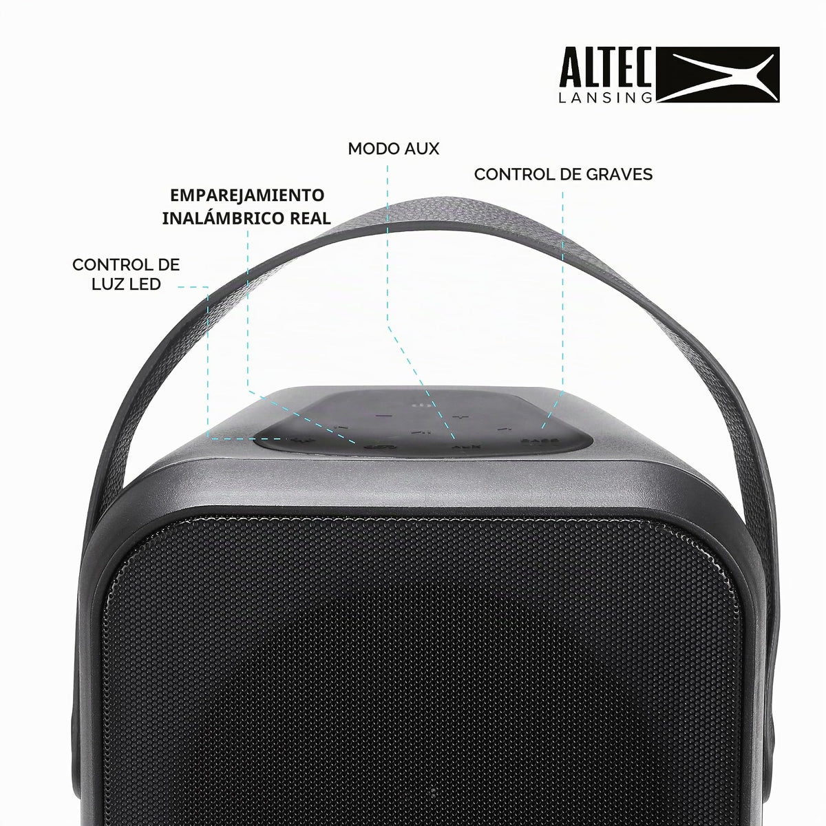 Altavoz Inalámbrico Altec Lansing Negro 60W Bluetooth con Sincronización de Fiesta y Modos LED Multiples