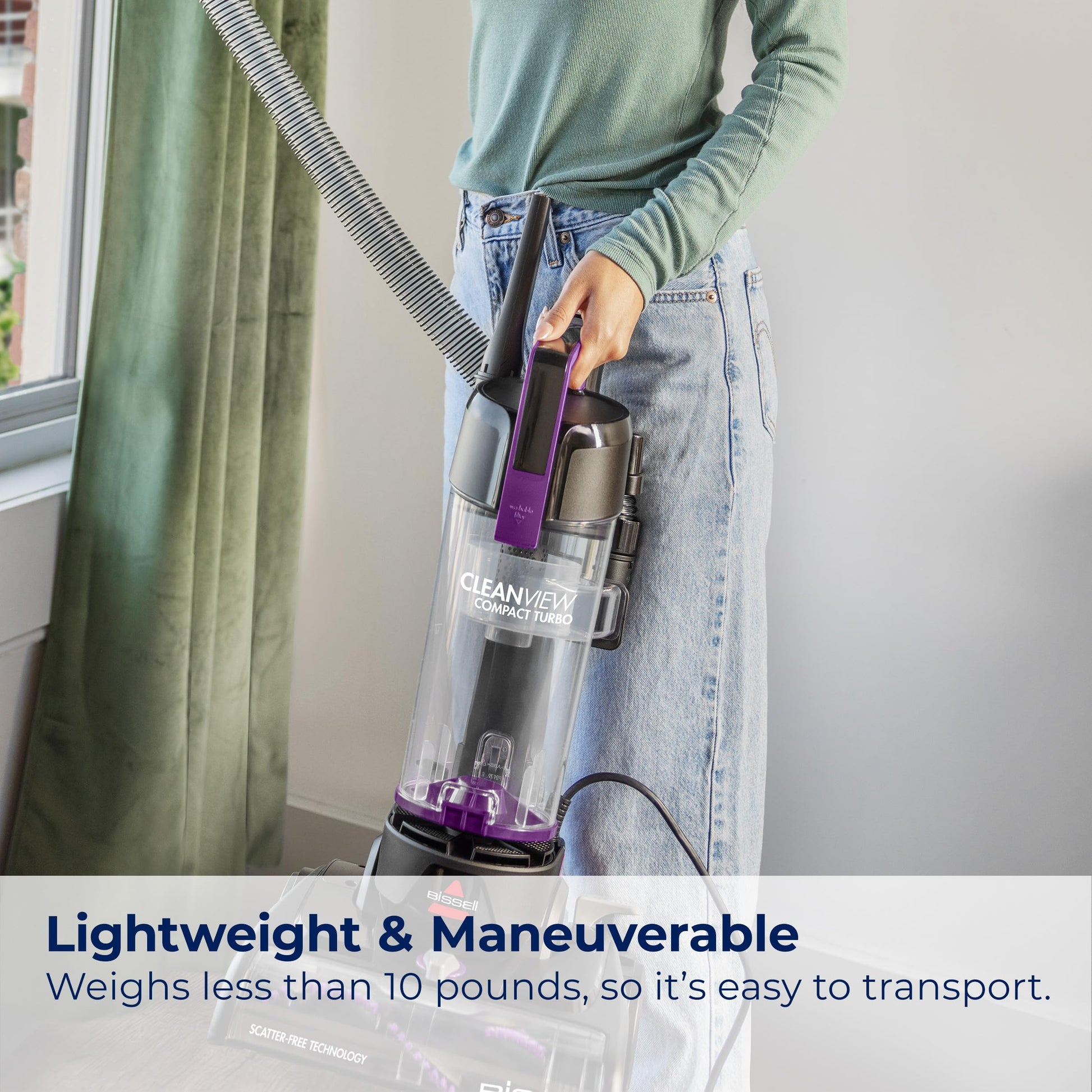 Bissell CleanView Aspiradora Vertical compacta Turbo con Varilla de liberación rápida, Potencia de tamaño Completo, tamaño Compacto para Apartamentos y dormitorios, 3437F