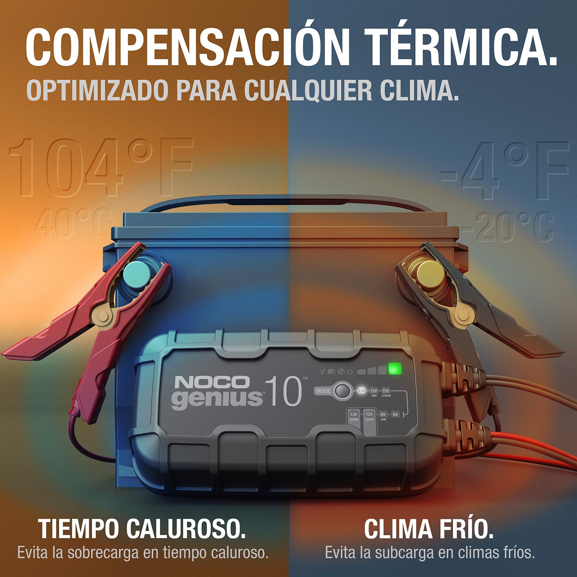 NOCO GENIUS10: Cargador de batería Inteligente 6V/12V 10A – Mantenedor automático, Cargador Lento y desulfatador con protección contra sobrecarga y compensación térmica – para baterías Plomo y Litio