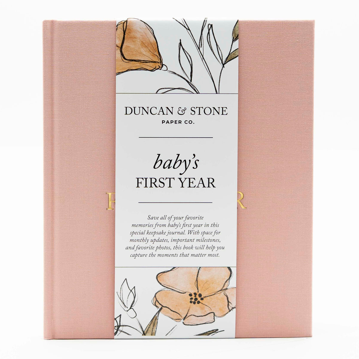 Libro de Bebé Duncan & Stone rosa polvorienta de Lino para Memoria de Primer Año