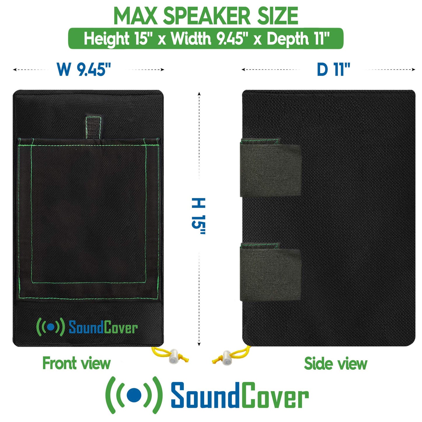 Dos cubiertas de altavoces negras impermeables 600D para altavoces montados en soporte C – Se adapta a Klipsch AW-650, Polk Atrium 8 SDI, tecnología definitiva AW 6500 (dimensiones máximas: 15